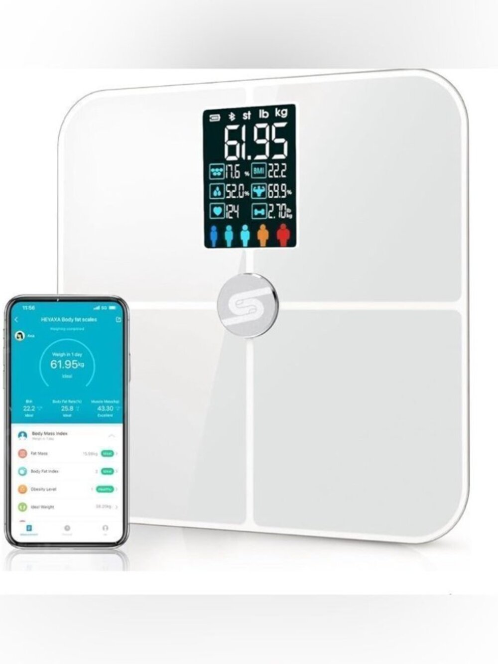 HEYAXA Smart Scale for BMI, BMR, Heart Rate, Body Fat Control up to 400lbs.